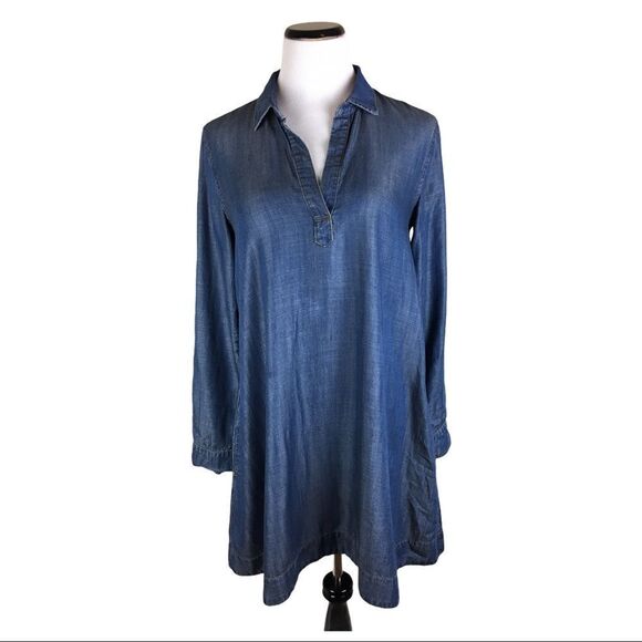 Anthropologie Cloth & Stone Acata Chambray Tencel Shift Dress S Causal Relaxed - Picture 2 of 8